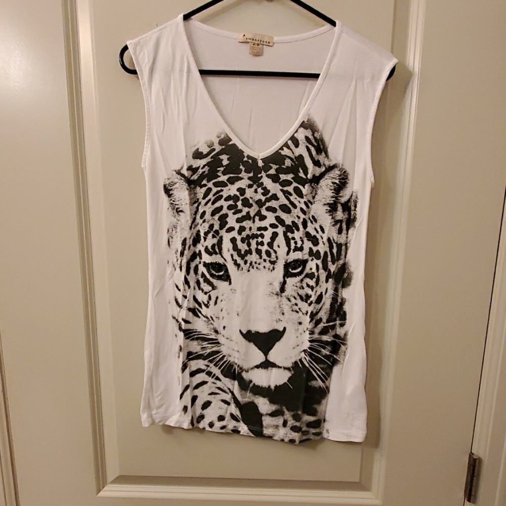 Forever 21 White Tank Top with Leopard Graphic